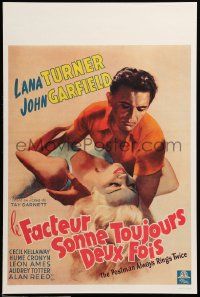9k695 POSTMAN ALWAYS RINGS TWICE 14x21 Belgian REPRO poster '80s John Garfield & sexy Lana Turner