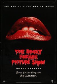 9k782 ROCKY HORROR PICTURE SHOW 26x38 video poster R90 lips, the an-tici----pation is over!