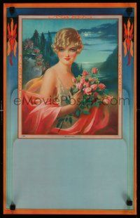 9k143 GENE PRESSLER 14x22 special '20s art of pretty woman holding flowers, Moonlight Charm!