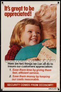 9k208 IT'S GREAT TO BE APPRECIATED 24x37 motivational poster '72 cute girl getting hugged!