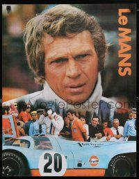 9k587 LE MANS special 17x22 '71 Gulf Oil, race car driver Steve McQueen, orange title design!