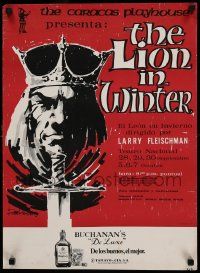 9k063 LION IN WINTER 18x25 Venezuelan stage poster '70s Larry Fleischman, different!