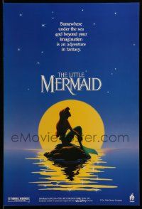 9k590 LITTLE MERMAID 18x26 special '89 Ariel in moonlight, Disney underwater cartoon!