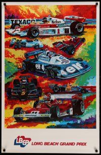 9k448 LONG BEACH GRAND PRIX 25x38 advertising poster '70s great art of sports cars by Holien!