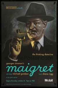 9k266 MAIGRET tv poster '93 cool art of Michael Gambon smoking pipe by Paul Davis!