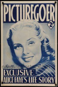9k156 PICTUREGOER 20x30 English special '39 wonderful close of up gorgeous Alice Faye!