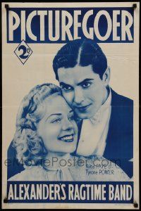 9k154 PICTUREGOER 20x30 English special '38 wonderful close of up Alice Faye and Tyrone Power!