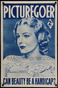9k155 PICTUREGOER 20x30 English special '39 Madeleine Carroll, can a beauty be handicapped?