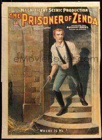 9k054 PRISONER OF ZENDA 21x28 stage poster 1895 Daniel Frohman producer, king seeks vengeance!