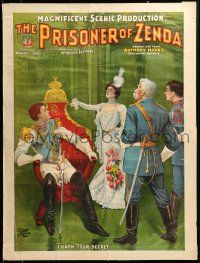 9k053 PRISONER OF ZENDA 21x28 stage poster 1895 Daniel Frohman producer, art of secret exposed!