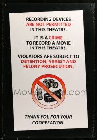 9k628 RECORDING DEVICES ARE NOT PERMITTED IN THIS THEATRE 27x40 special '90s it's a crime!