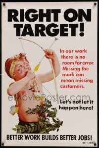 9k219 RIGHT ON TARGET 24x37 motivational poster '72 boy playing dress-up as a Native American!