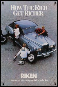 9k460 RIKEN 24x36 advertising poster '80s great image of mechanic fixing tire on Bentley!