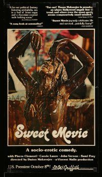 9k649 SWEET MOVIE 15x27 special '74 Dusan Makavejev, topless Carole Laure in melted chocolate!