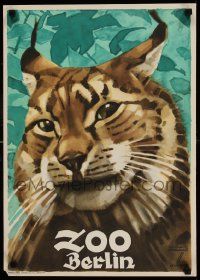 9k149 ZOO BERLIN 17x24 German special '38 great huge close up artwork of bobcat by Ludwig Hohlwein