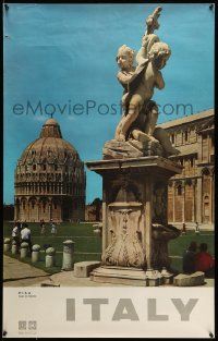 9k293 ITALY 25x39 Italian travel poster '63 great image of statue, buildings, Pisa!