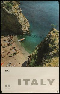 9k292 ITALY 25x39 Italian travel poster '63 great aerial image of boats at Praiano!