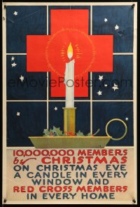 9k116 10,000,000 MEMBERS BY CHRISTMAS 20x30 WWI war poster 1917 Red Cross candle in window art!