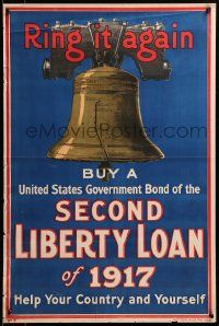 9k118 2ND LIBERTY LOAN 20x30 WWI war poster 1917 ring the Liberty Bell again & help your country!