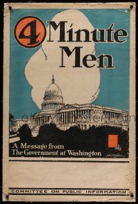 9k119 4 MINUTE MEN 28x42 WWI war poster 1917 great H. Devitt Welsh art of U.S. Capitol Building!