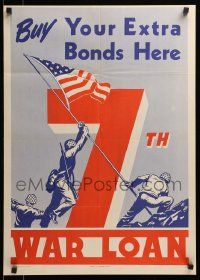 9k072 7TH WAR LOAN 20x28 WWII war poster '45 iconic art of U.S. Marines raising flag at Iwo Jima!
