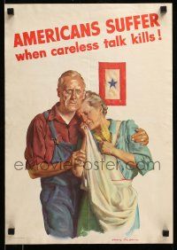 9k075 AMERICANS SUFFER WHEN CARELESS TALK KILLS 14x20 WWII war poster '43 art of grieving couple!