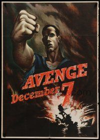 9k077 AVENGE DECEMBER 7 29x40 WWII war poster '42 attack on Pearl Harbor, Bernard Perlin art!