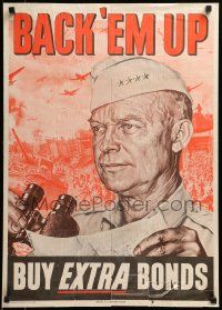 9k085 BUY EXTRA BONDS 20x28 WWII war poster '44 Chaliapin art of Four Star General Eisenhower!