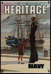 9k137 HERITAGE NAVY 24x35 war recruiting poster '59 Lou Nolan artwork of sailor, boy & tall ship!