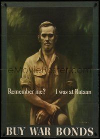9k101 REMEMBER ME I WAS AT BATAAN 29x40 WWII war poster '43 Alexander Brook art of U.S. POW!