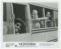 9m356 HITCHHIKERS 8x10 still '72 c/u of sexy Misty Rowe on bus with her friends & cool dog!
