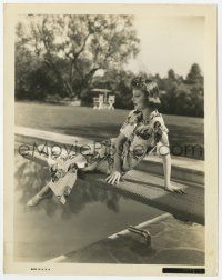 9m490 LORETTA YOUNG 8x10.25 still '38 wearing silk robe after taking a dip in her swimming pool!