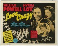 9m024 LOVE CRAZY color-glos 8x10 still '41 William Powell, Myrna Loy, great title card image!