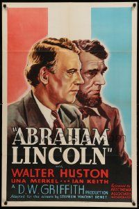 9p017 ABRAHAM LINCOLN 1sh R37 Walter Huston in the title role, D.W. Griffith directed!