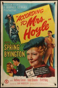 9p019 ACCORDING TO MRS HOYLE 1sh '51 Anthony Caruso, Spring Byington What a Gal!