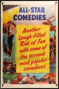 9p041 ALL-STAR COMEDIES 1sh '50 laugh-filled Columbia comedy shorts, cool border artwork!