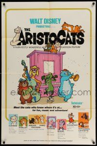 9p060 ARISTOCATS 1sh '71 Walt Disney feline jazz musical cartoon, great colorful image!