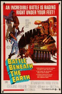 9p082 BATTLE BENEATH THE EARTH 1sh '68 cool sci-fi art of Kerwin Mathews & sexy Viviane Ventura!