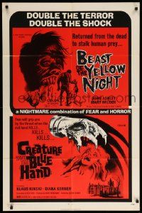 9p085 BEAST OF THE YELLOW NIGHT/CREATURE WITH BLUE HAND 1sh '71 wild horror double-bill!