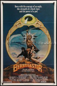 9p086 BEASTMASTER 1sh '82 Taylor art of bare-chested Marc Singer & sexy Tanya Roberts!