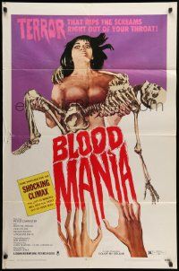 9p114 BLOOD MANIA 1sh '70 really wild horror art, it rips the screams out of your throat!