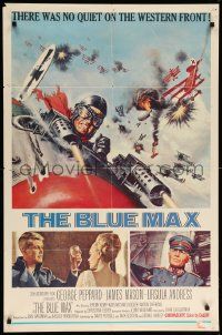 9p120 BLUE MAX 1sh '66 Frank McCarthy art of WWI fighter pilot George Peppard in airplane!
