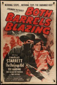 9p130 BOTH BARRELS BLAZING 1sh '45 great art of Charles Starrett as The Durango Kid!