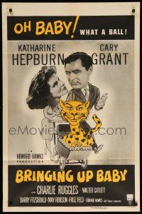 9p139 BRINGING UP BABY style A 1sh R55 Katharine Hepburn, Cary Grant, great different leopard art!