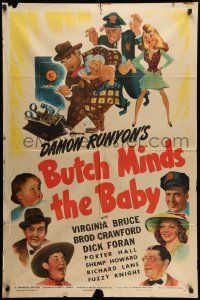 9p146 BUTCH MINDS THE BABY 1sh '42 Virginia Bruce, Broderick Crawford, great wacky artwork!