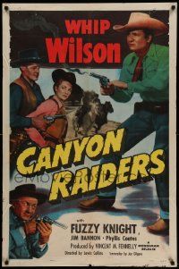 9p155 CANYON RAIDERS 1sh '51 Whip Wilson with smoking gun & sexy Phyllis Coates!