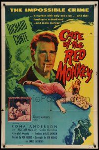 9p162 CASE OF THE RED MONKEY 1sh '55 Richard Conte solves the impossible crime, sexy Rona Anderson