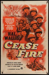 9p165 CEASE FIRE 3D 1sh '53 Hal Wallis, cool artwork of Korean War soldiers!