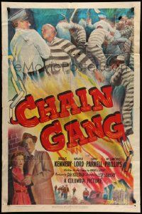 9p167 CHAIN GANG 1sh '50 Douglas Kennedy, cool artwork of convicts escaping from prison!