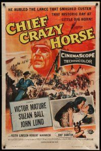 9p174 CHIEF CRAZY HORSE 1sh '55 Native American Indian Victor Mature smashed Custer!